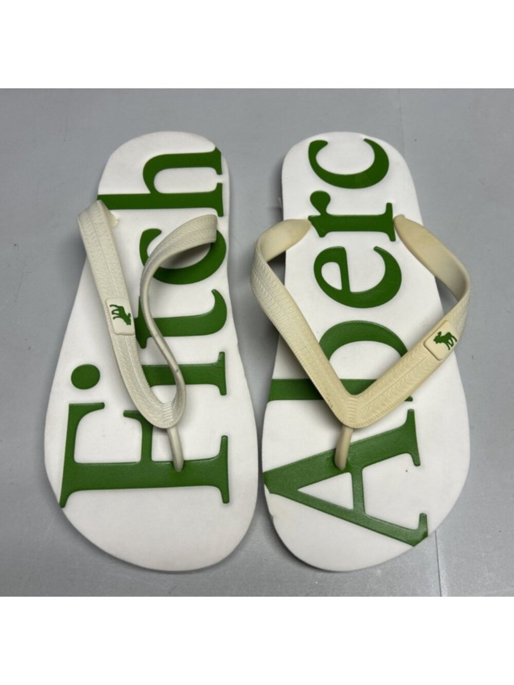 Vintage Abercrombie & Fitch Flip Flops Adult XL 12 13 White Green Spell Out Foam